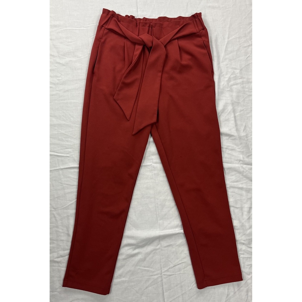 BBJ Los Angeles Womens Rust Paperbag Waist Pants Knit Crepe Tie Front Trousers S